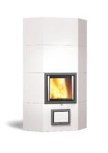 Heat storing fireplace NunnaUuni BLANKA ANGOLO CERAMIC NIEVE